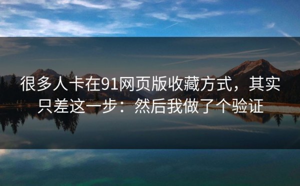 很多人卡在91网页版收藏方式，其实只差这一步：然后我做了个验证