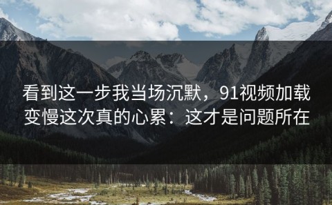 看到这一步我当场沉默，91视频加载变慢这次真的心累：这才是问题所在