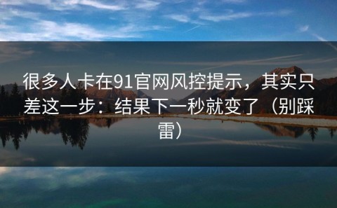 很多人卡在91官网风控提示，其实只差这一步：结果下一秒就变了（别踩雷）