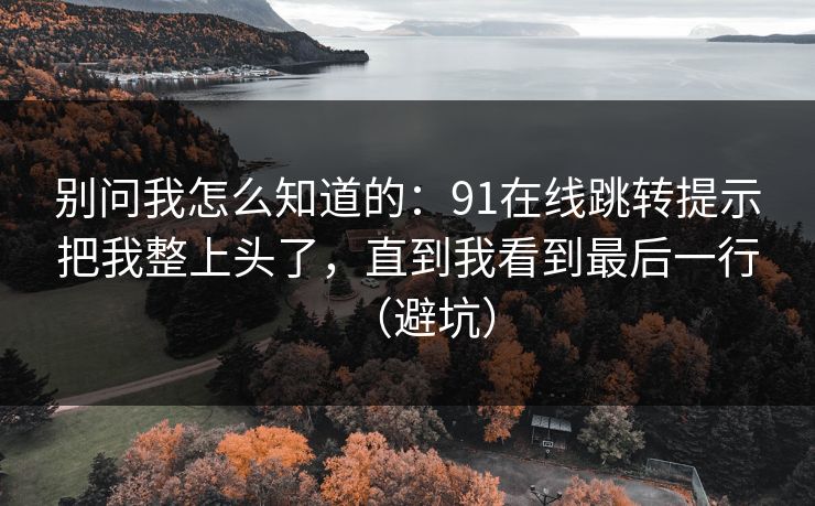 别问我怎么知道的:91在线跳转提示把我整上头了,直到我看到最后一行(避坑) 别问我怎么知道的:91在线跳转提示把我整上头了,直到我看到最后一行(避坑)