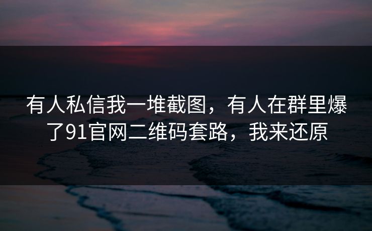 有人私信我一堆截图，有人在群里爆了91官网二维码套路，我来还原