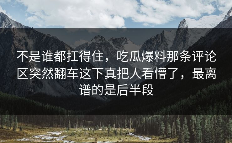 不是谁都扛得住,吃瓜爆料那条评论区突然翻车这下真把人看懵了,最离谱的是后半段 不是谁都扛得住,吃瓜爆料那条评论区突然翻车这下真把人看懵了,最离谱的是后半段